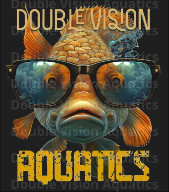 4eyeFish design — a goldfish wearing sunglasses with an aquascape reflected in the lenses