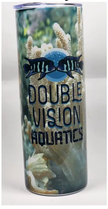 Salt Life 2 tumbler — coral reef photo wrap with the Double Vision Aquatics logo